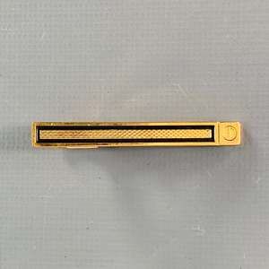 DUNHILL One  Gold Black Embossed Metal Tie Clip